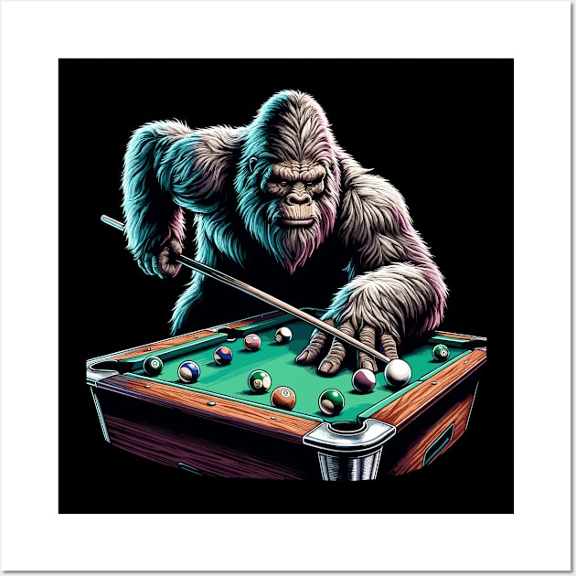 Bigfoot Sasquatch Billiards Pool Player Wall Art by TeeShirt_Expressive